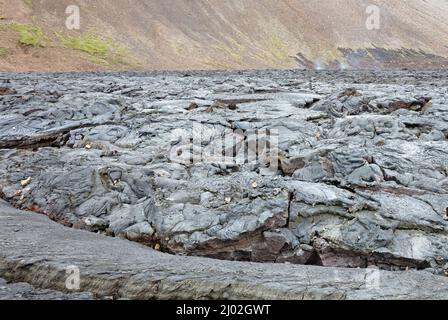 Nahaufnahme des neuen Lavafeldes des Vulkanausbruchs am Fagradalsfjall, Island Stockfoto