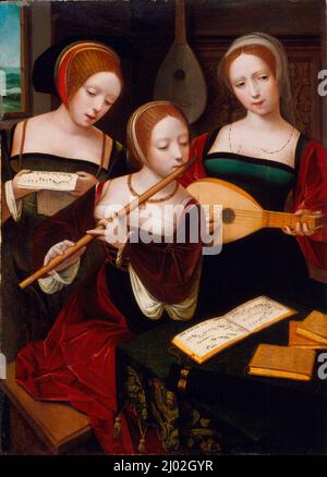Drei Musiker. Meister der weiblichen Halblängen (Flandern (heute Belgien), Antwerpen, aktiv 16.. Jahrhundert). Flandern, um 1530. Gemälde. Öl auf der Platte Stockfoto