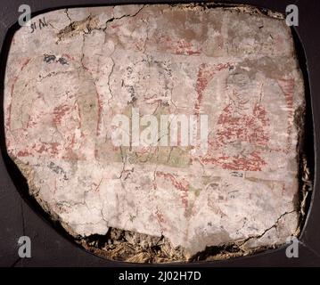 Wandgemälde Fragmente der tausend Buddhas (Qianfo). Zentralasien, Region Khotan, frühe oder mittlere Tang-Dynastie, um 618-800. Gemälde. Auf Gesso über strohgefüllten Ton streichen Stockfoto