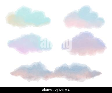 Vector Sammlung von Aquarell handgezeichneten Wolken in Pastellfarben. Stock Vektor