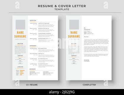 Lebenslauf und Anschreiben Vorlage, minimalistischen Lebenslauf cv Vorlage, CV professionelle Jobs Lebensläufe Stock Vektor