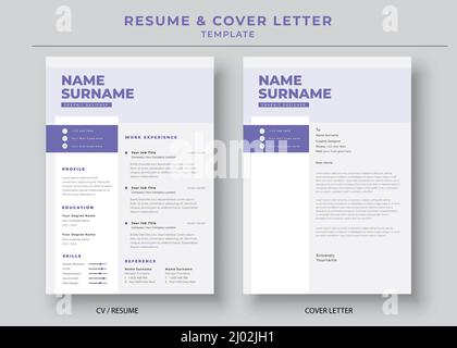 Lebenslauf und Anschreiben Vorlage, minimalistischen Lebenslauf cv Vorlage, CV professionelle Jobs Lebensläufe Stock Vektor