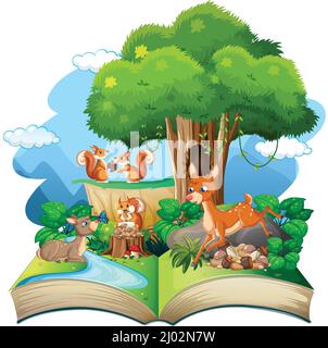 Öffnen Sie Buch Wald Thema auf weißem Hintergrund Illustration Stock Vektor