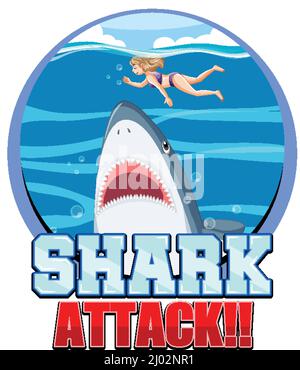 Ein Marine-Logo mit großem blauem Hai und Hai-Angriff, Textdarstellung Stock Vektor