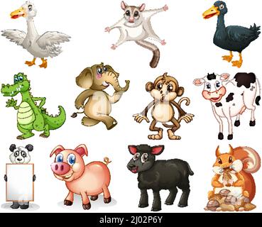 Satz von Tier Zeichentrickfigur Abbildung Stock Vektor