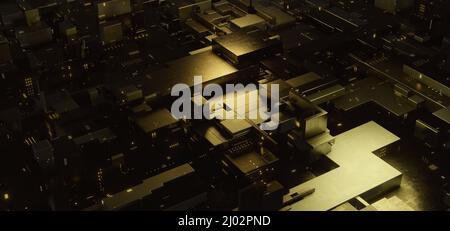 Innovative abstrakte Metallic Cubes und Blöcke in Zukunft gedimmt Gelb Braun Farben illustrative Produkthintergrund 3D Rendering Stockfoto