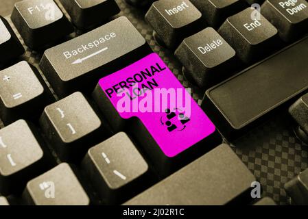 Konzeptionelle Darstellung Privatkredit. Konzeptuelles Foto Geldbank nehmen hilft Ihnen, Ihre aktuellen finanziellen Bedürfnisse zu erfüllen Eingabe Charakter Hintergrund Geschichte Stockfoto