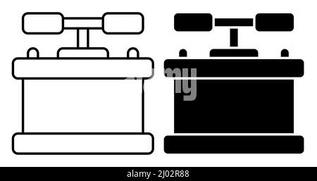 Lineares Symbol. Box mit Griffen zur Detonation der Dynamitladung auf dem Bergbaugelände. Pyrotechnische Ausrüstung. Einfacher Schwarz-Weiß-Vektor auf Whi isoliert Stock Vektor