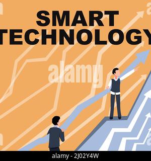 Konzeptunterschrift Smart Technology. Business Schaufenster Gadgets oder Gerät, das einen eingebauten Computer oder Chip Pfeile Führung zwei Zusammenarbeit hat Stockfoto