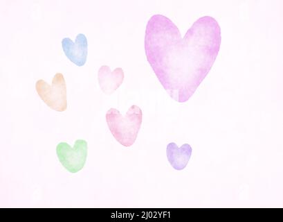Aquarell handbemaltes Muster mit Herzen. Aquarelle romantischen handgefertigten Hintergrund für Stoff-Druck Stockfoto