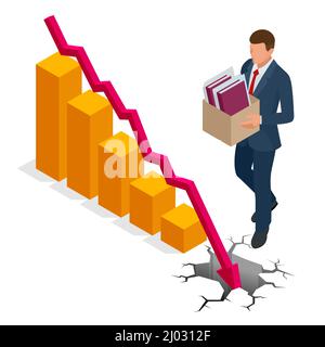 Isometrisches Konzept von Konkurs, Konkurs, Minderung der schlechten Wirtschaft, Haushaltsrezession, Finanzkrise, Marktrückgang, Investitionsausgaben. Stock Vektor