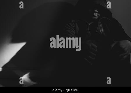 Drogenmissbrauchskonzept Drogenüberdosis Suchtkrise, Portrait Stockfoto