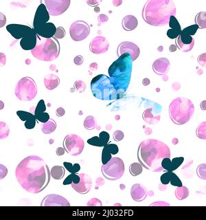 Nahtlose Aquarell-Hintergrund mit Schmetterlingen. Vektorgrafik Stock Vektor