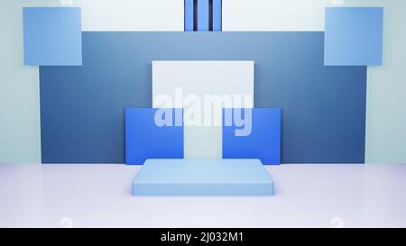 Abstrakte architektonischen Hintergrund mit weißen und blauen Boxen Installation. 3D-Render Abbildung Stockfoto