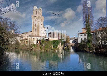 Blick auf das mittelalterliche Observatorium von Specola von Galileo Galilei in Padua, Italien Stockfoto