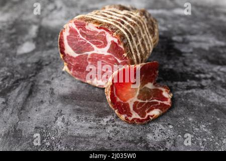 Capocollo typisch aus Martina Franca, Apulien Region Stockfoto