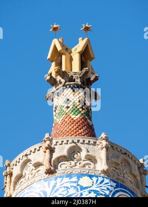 Gebäudedetail, Hospital de la Santa Creu i de Sant Pau, das Jugendstilkrankenhaus von Barcelona, Barcelona, Katalonien, Spanien, Europa Stockfoto