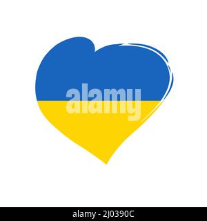 Liebe die Ukraine, Herzflagge Emblem. Das Konzept der Unterstützung und Liebe für das ukrainische Volk. Betet für den Frieden in der Ukraine, Vektorgrafik Stock Vektor