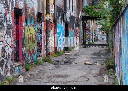 Torontos berüchtigte Graffiti Alley im Fashion District, Toronto, Ontario, Kanada, Nordamerika Stockfoto