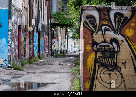 Torontos berüchtigte Graffiti Alley im Fashion District, Toronto, Ontario, Kanada, Nordamerika Stockfoto