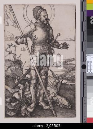 St. George zu Fuß. Albrecht Dürer (Deutschland, Nürnberg, 1471-1528). Um 1502. Drucke; Gravuren. Gravur Stockfoto