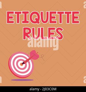 Regeln für die Schreibweise von Texten. Wort für Bräuche, die akzeptiertes Verhalten in sozialen Präsentationen kontrollieren Message Hitting Target Concept, Abstract Stockfoto