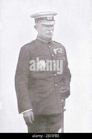 Feldmarschall John Denton Pinkstone Französisch. Foto von 1914. Feldfeldmarschall John Denton Pinkstone French, 1. Earl of Ypern (1852 – 1925), von 1901 bis 1916 als Sir John French bekannt und zwischen 1916 und 1922 als Viscount French bekannt, war ein hochrangiger Offizier der britischen Armee. Stockfoto