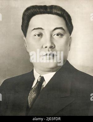 Fotoportrait von Kim Il-sung (1912-1994). не war ein nordkoreanischer Politiker und Gründer von Nordkorea, das er von der Gründung des Landes im Jahr 1948 bis zu seinem Tod im Jahr 1994 regierte. Stockfoto