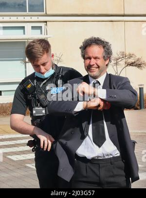 Extinction Rebellion Barclaycard HQ Protest -Stop Finanzierung fossiler Brennstoffe / besser ohne Barclays -14/03/22 Stockfoto