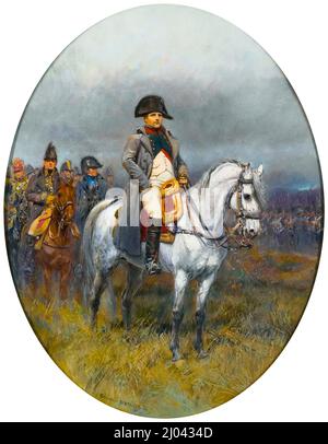 Napoleon Bonaparte auf dem Pferderügen, Öl auf Leinwand Reiterporträt von Jean-Baptiste-Edouard Detaille, vor 1912 Stockfoto