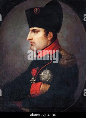 Büste Napoleons Bonaparte (1769-1821), Öl auf Leinwand Porträtmalerei im Profil von Maciej Topolski, 1807 Stockfoto