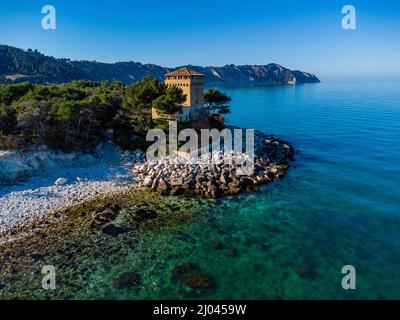 Die Küste von Portonovo auf den Marken, Italien Stockfoto