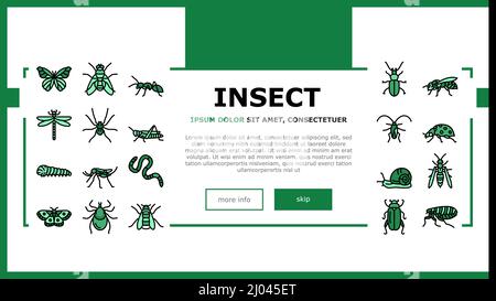 Insekten, Spinnen Und Bug Wildlife Landing Header-Vektor Stock Vektor