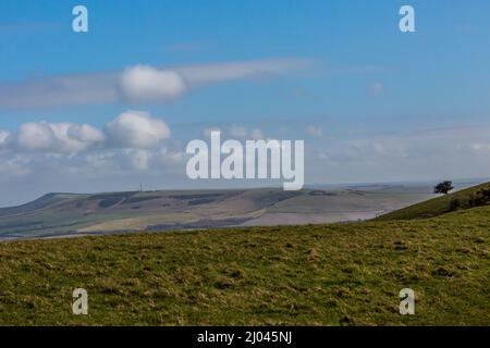 Blick in Richtung Firle Beacon von Kingston Ridge, in den South Downs Stockfoto