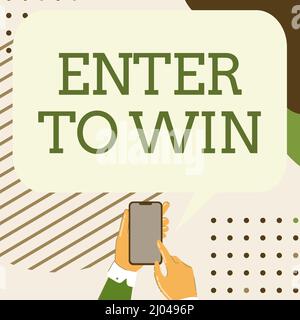 Schreiben mit dem angezeigten Text „Enter to Win“. Internet Concept Gewinnspiel Versuchen Sie das Glück, den großen Preis zu verdienen Lotterie Mobile Drawing Sharing positive Stockfoto