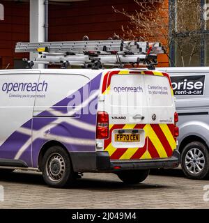 Epsom Surrey London UK, March16 2022, British Telecom Open REACH Works Van Intallation of Internet Connection No People Stockfoto