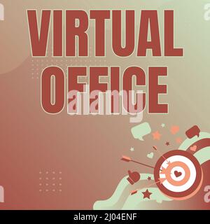 Schreiben mit Text Virtual Office. Konzeptfoto Virtual Office Presenting Message Hitting Target Concept, Abstract Ankündigung des Ziels Stockfoto