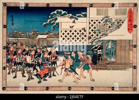 Der Nächtliche Angriff, Teil 4: Der Rückzug. Utagawa Hiroshige (Japan, Edo, 1797-1858). Japan, ca. 1835-1839. Drucke; Holzschnitte. Farbholzschnitt Stockfoto