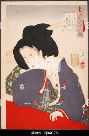 Interessant: Eine Dame-in-Waiting der Bunsei-Zeit (1818-1830). Tsukioka Yoshitoshi (Japan, 1839-1892). Japan, 1888, März. Drucke; Holzschnitte. Farbholzschnitt Stockfoto