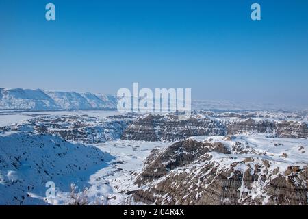 Horse Thief Canyon, nahe Drumheller, Alberta, 11.. März 2018. Stockfoto