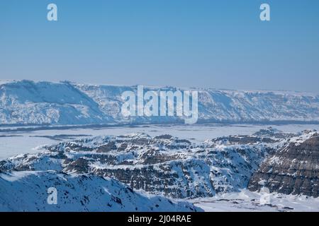 Horse Thief Canyon, nahe Drumheller, Alberta, 11.. März 2018. Stockfoto