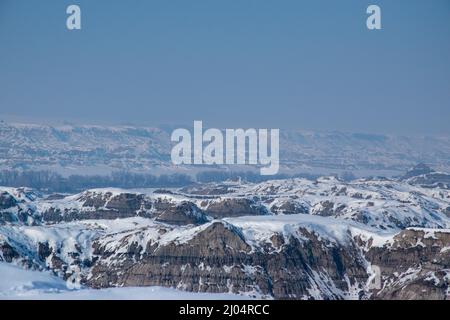 Horse Thief Canyon, nahe Drumheller, Alberta, 11.. März 2018. Stockfoto