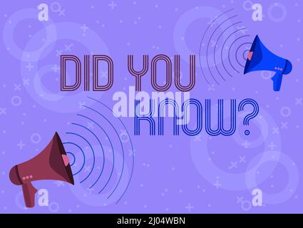 Text mit Inspiration Wussten Sie? Business Showcase fragen, ob Sie zuvor etwas gewusst haben ein paar Megaphone Zeichnung produzieren Stockfoto