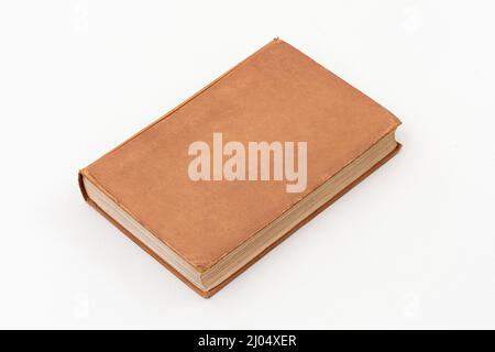Altes Buchcover, leere Textur leeres Grunge-Design auf weißem Hintergrund Stockfoto
