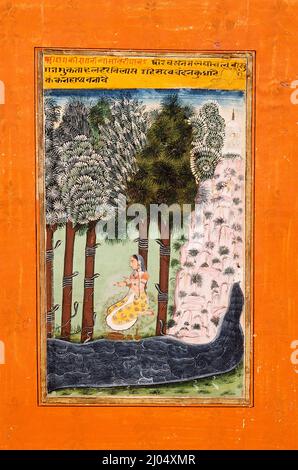 Asavari Ragini, die vierte Ehefrau von Shri Raga, Folio aus einer Ragamala (Girlande der Melodien). Indien, Rajasthan, Amber, 1700 oder früher. Zeichnungen; Aquarelle. Undurchsichtiges Aquarell und Gold auf Papier Stockfoto