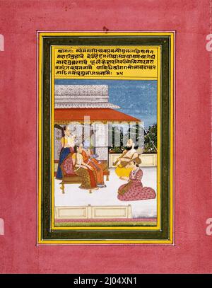 Shri Raga, Folio aus einem Ragamala (Garland der Melodien). Indien, Rajasthan, Jaipur, ca. 1850-1900. Zeichnungen; Aquarelle. Undurchsichtiges Aquarell und Gold auf Papier Stockfoto