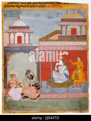 Shri Raga, Folio aus einem Ragamala (Garland der Melodien). Indien, Rajasthan, Bikaner, um 1625. Zeichnungen; Aquarelle. Undurchsichtige Aquarelle, Gold sowie rote und schwarze Tinte auf Papier Stockfoto