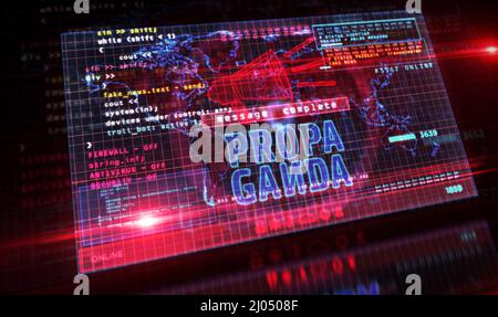 Propaganda auf dem Computerbildschirm. Fake News, Desinformation und Manipulation abstraktes Konzept 3D Illustration. Stockfoto