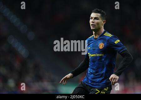 Cristiano Ronaldo von Manchester United während des UEFA Champions League-Spiels spielte am 23. Februar 2022 in Madrid, Spanien, eine Runde von 16 zwischen Atletico de Madrid und Manchester United im Wanda Metropolitano Stadium. (Pressinphoto/Icon Sport) Stockfoto