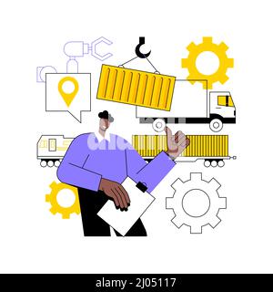 Container Transport abstrakte Konzept Vektor-Illustration. Industrielle Containerfracht, Logistiktransport, Kranlifte Box, Schiffsbeladung, Güterzug, Truck on Road abstrakte Metapher. Stock Vektor